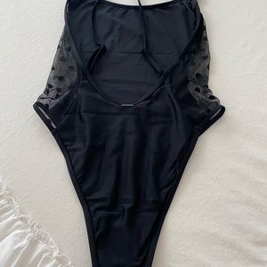 Mesh polka dot sides one piece